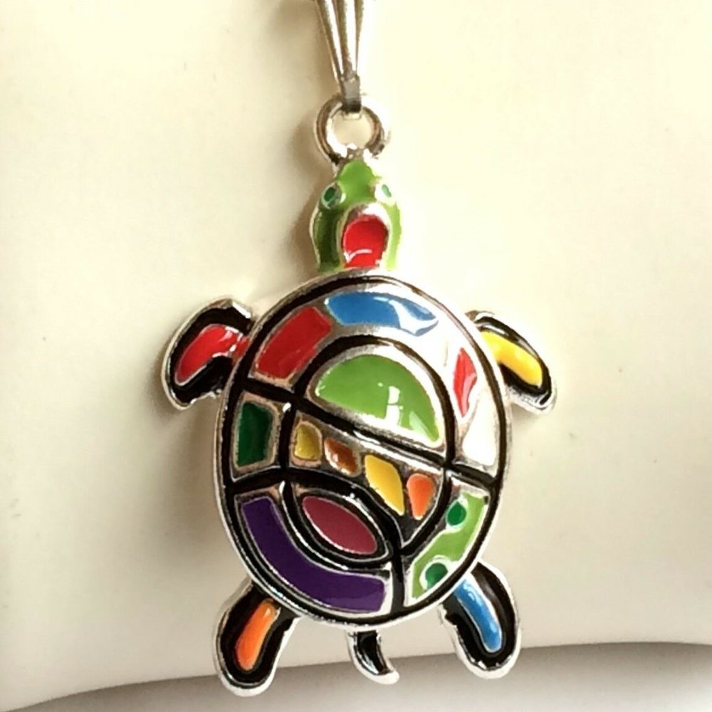 Silver Sea Life Turtle Necklace 24" Chain Nautical Island Beach Plated Plus Size